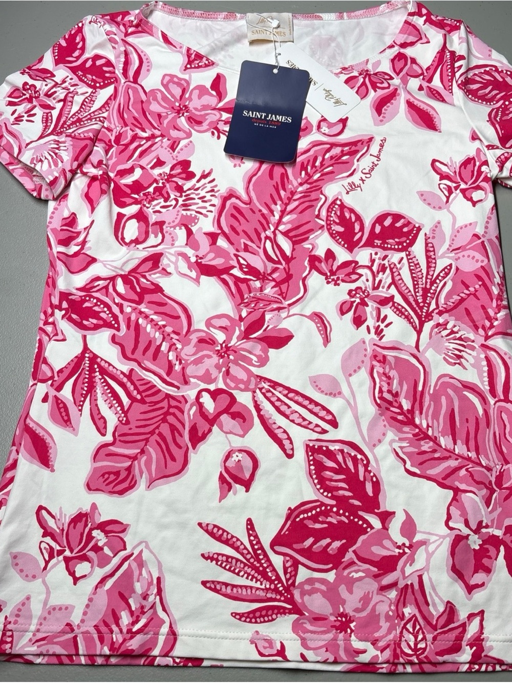 NWT Lilly Pulitzer x Saint James Garde-C Short-Sleeve Stretch Top SOLEIL ROSE M
